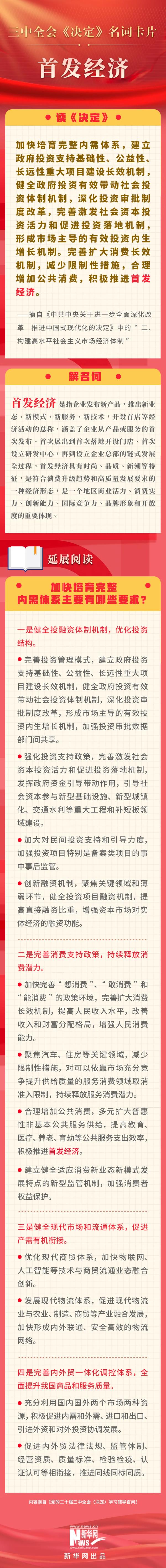 学习贯彻党的二十届三中全会精神 | 三中全会《决定》名词卡片天天学：首发经济