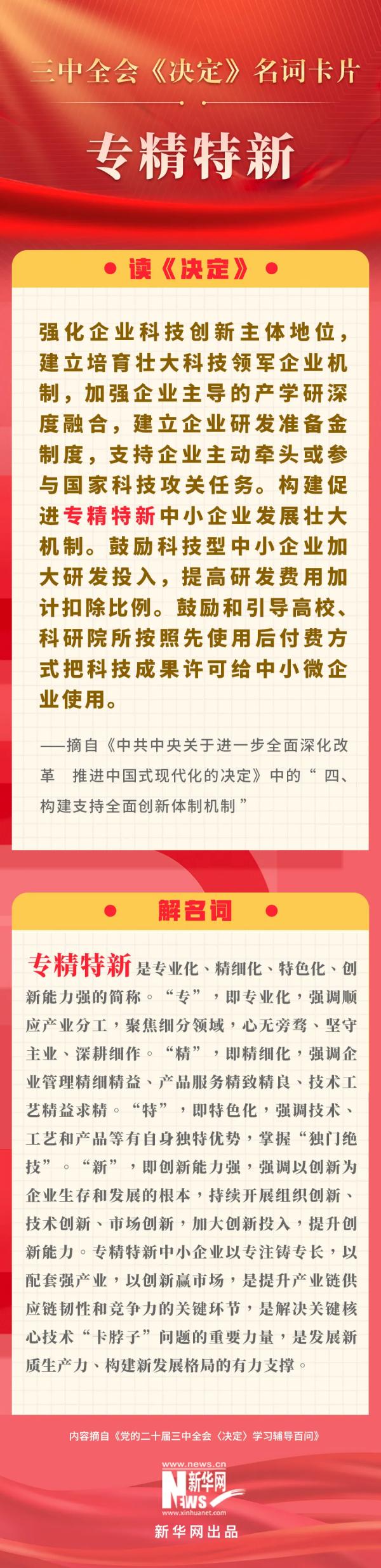 学习贯彻党的二十届三中全会精神 | 三中全会《决定》名词卡片天天学：专精特新